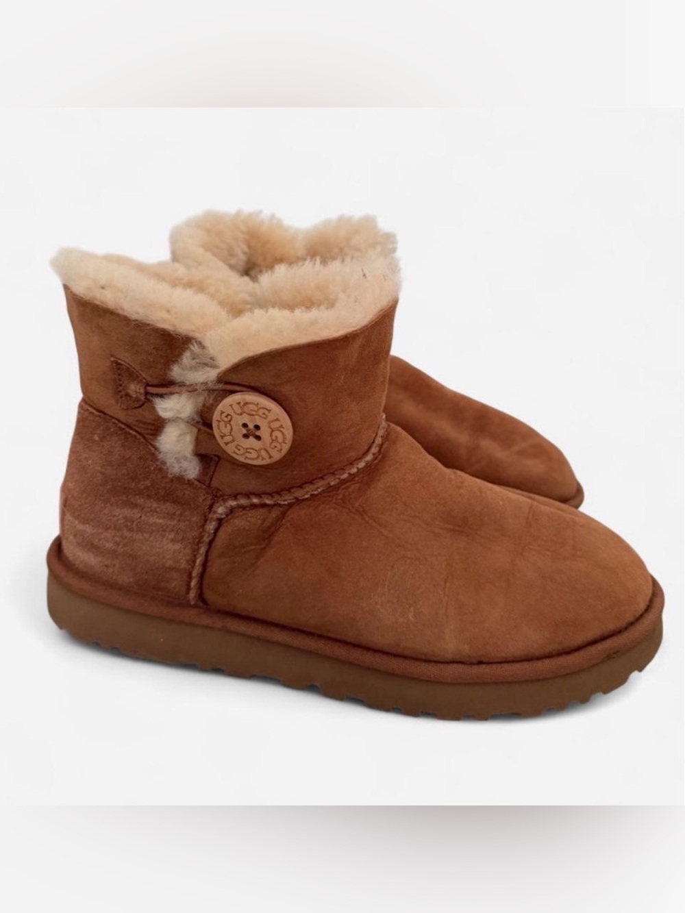 UGG Chestnut Suede Button Shearling Ankle Boots